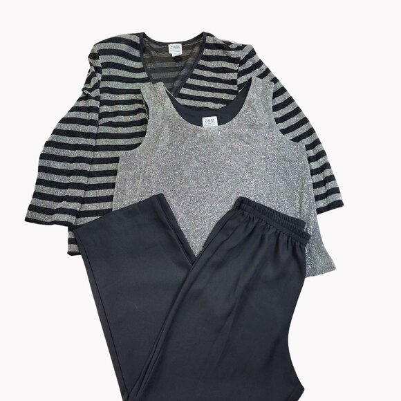 R&M Richards Womens 3 Piece Set With Sparkle Tank Striped Cardigan Pants Size 16 - Picture 1 of 13